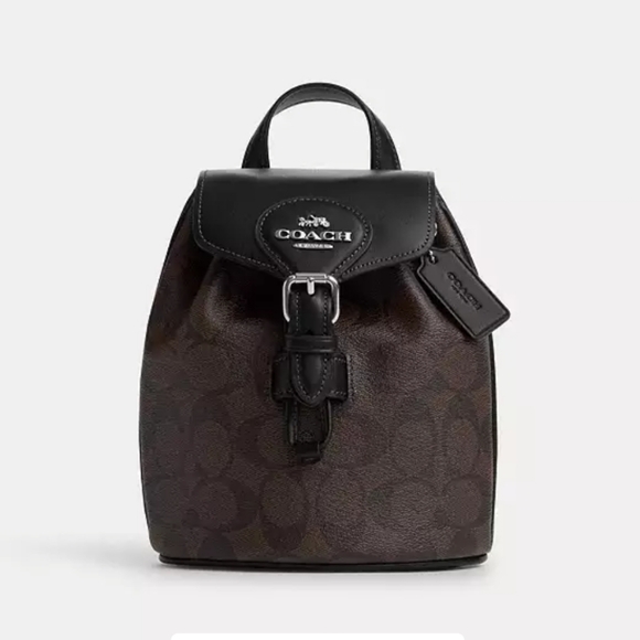 NWT COACH CL458 Amelia Convertible Backpack Signature Canvas&Leather Brown/Black - Picture 1 of 7